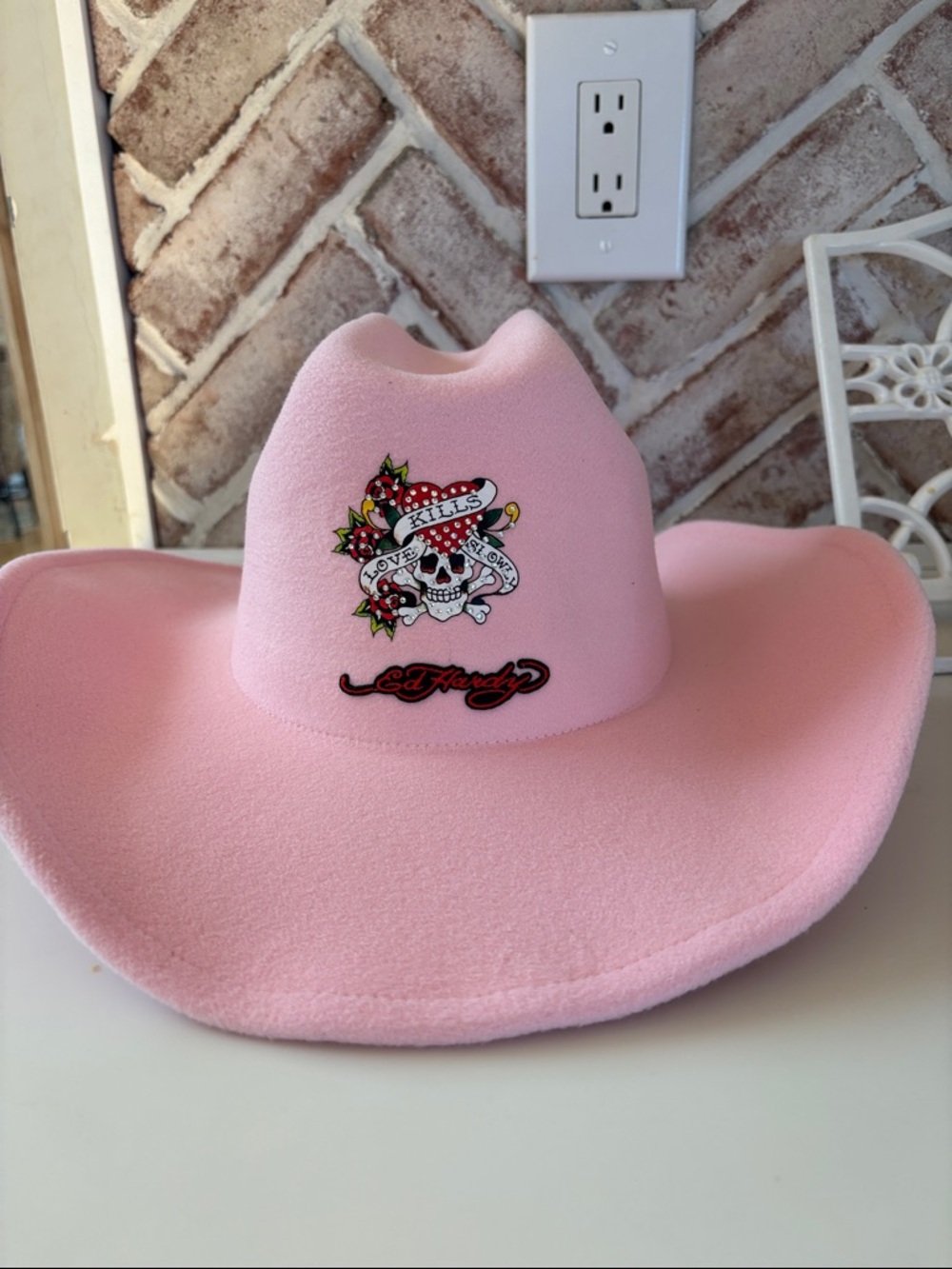 Ed Hardy Pink Cowgirl Hat with Skull Patch